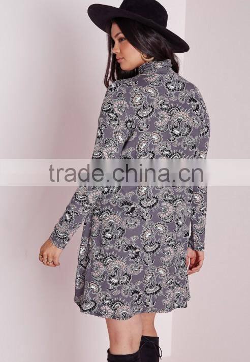 Factory price plus size floral jersey swing dress