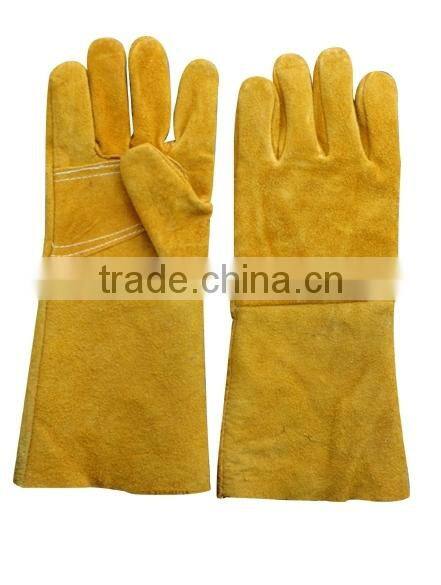 long Leather Welding Glove/cow split leather Reinforced palm gloves