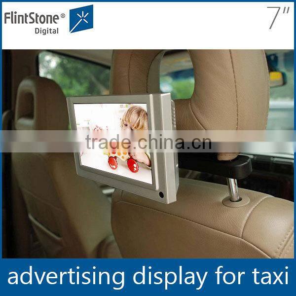 7" taxi headrest small video advertising screen, bracket mounted in-car multi-function display,car seat LCD screen