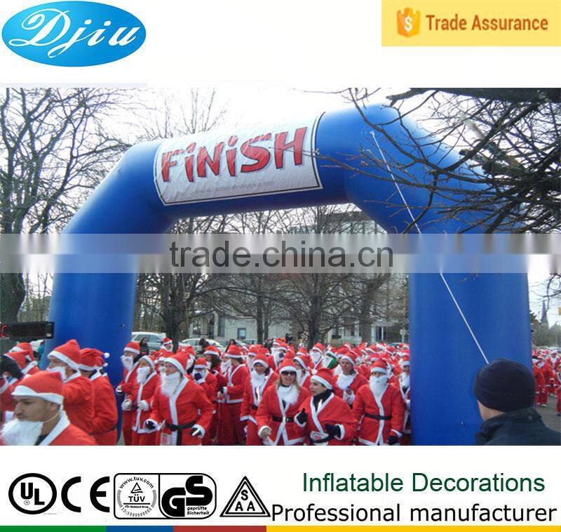 DJ-GM-38 small inflatable blue "finish" line arch with logo customized size and color are accept