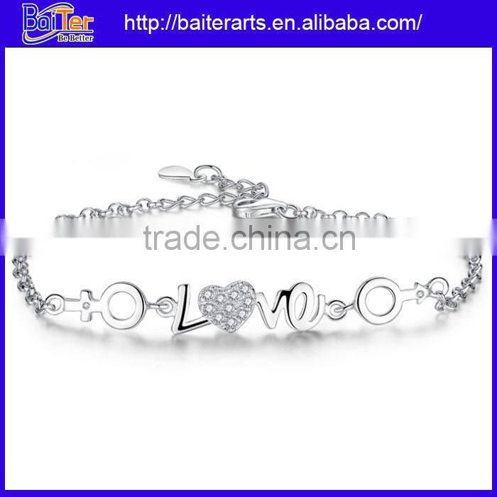 Top Quality 925 Sterling Silver Pave Diamond Heart Tennis Bracelet