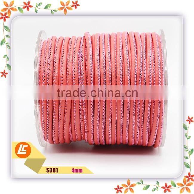 Jewelry Decoration Napa Pink Leather Cord Wholesale, Round Leather Cord Stitched napa leather cord and sterling