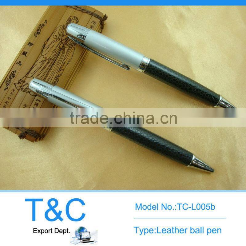 TC-L005r Leather pen pounch, leather roller ball pen with crack leather