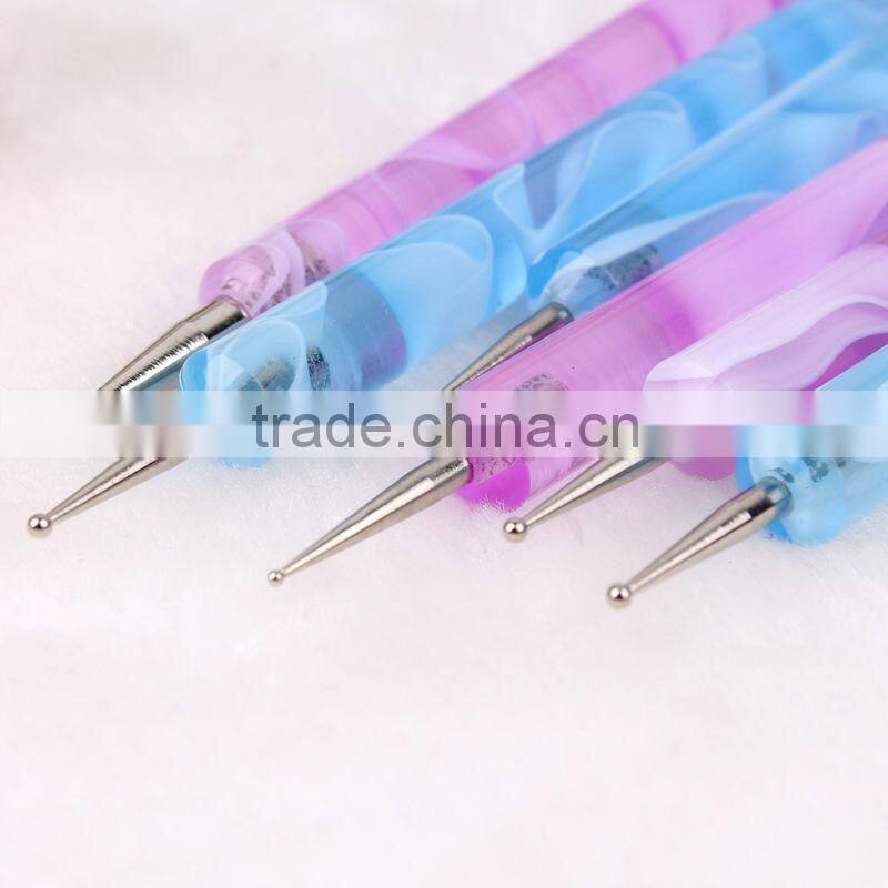 2 Ways wholesales crystal 2 ways 5 pcs wave printing blue pen nail dotting tool