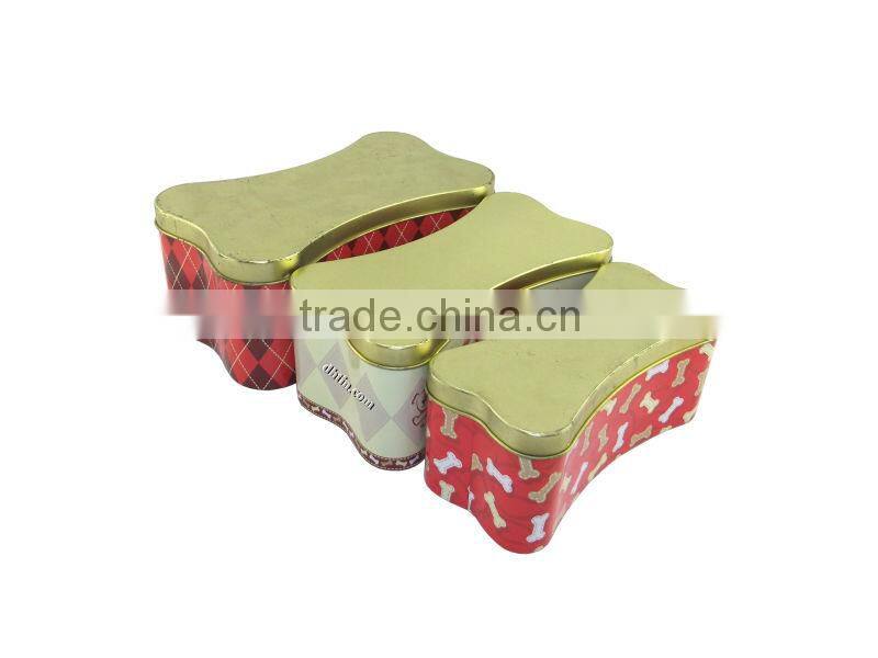 bone-shaped tin box, dog food tin, cat food box