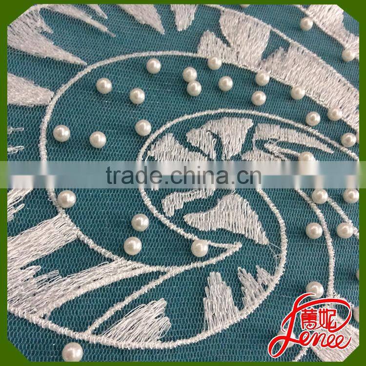 Export Selection Pearl and Beads Design Mesh Embroidery Fabric