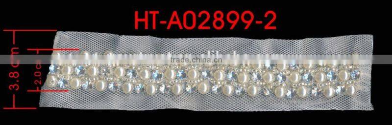 Crystal Clear White Pearl Beaded Trim For Wedding Dress