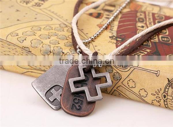 Adjustable leather cord necklace with cross pendant/leather cross necklace