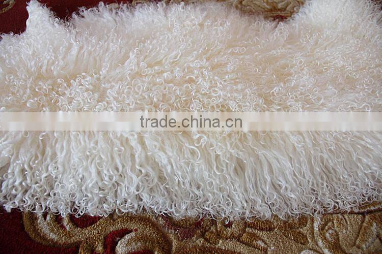 White Color Mongolian Sheep Fur Skin / Long Haired Sheep Fur Skin