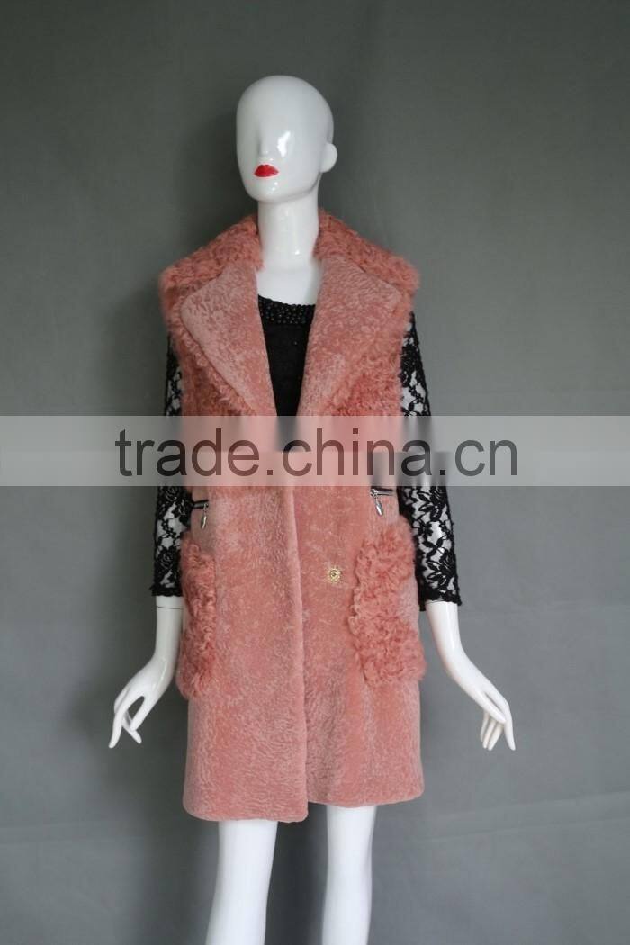 Korean women's merino sheep fur long cashmere coat & winter long fur coat with for girls