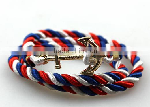 Leather Rope Stainless Steel Gold Anchor Bracelet/Hook Bracelet Anchor Wholesale