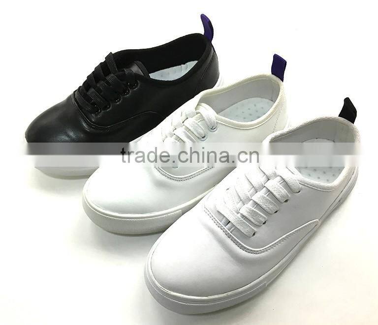 fashion girls white laced shoes, pu casual shoes, white waterproof shoes