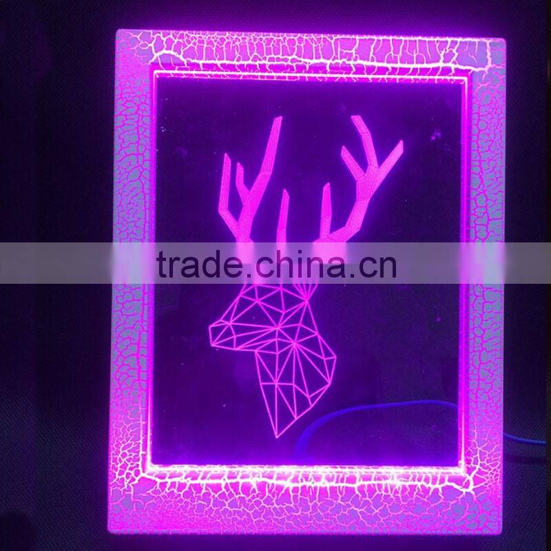 Creative Christmas Decoration Gift 3D Deer Photo Frame LED 7 Colors Flashing Desk Night Light