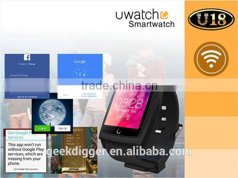 Newest Uwatch U18 Android 4.4 Dual core MTK6571 Smart Watches Bluetooth WIFI GPS Pedometer Sleep Monitoring Compass watch