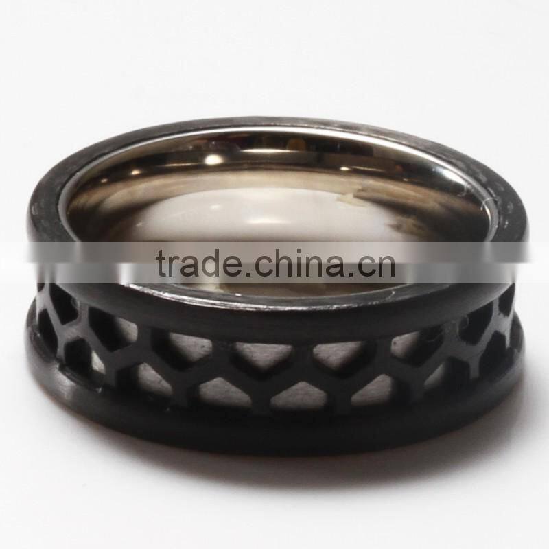 8MM Men's Black Carbon fiber Ring fashion stainless steel Wedding Band