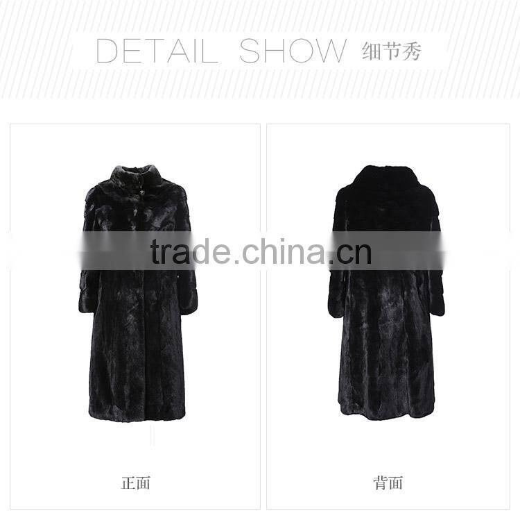 Famous Brand design simple black female mink fur coat for women
