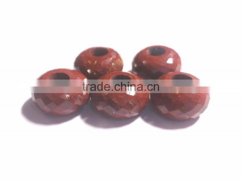 Natural Red Jasper Faceted Handmade Roundel Big Hole Beads