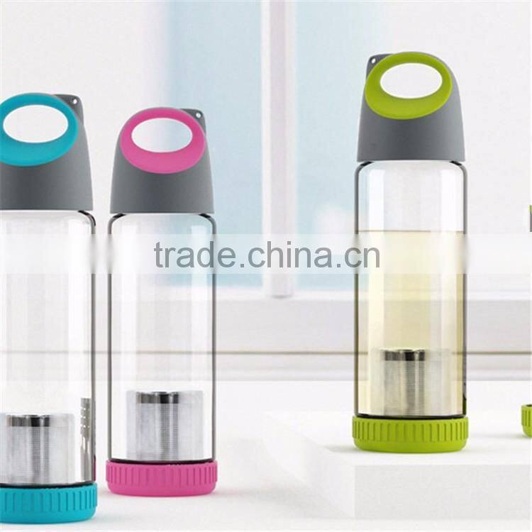 New products of 2016 drinking leakproof water glass bottle with tea filter,fruit infuser glass bottles wholesale