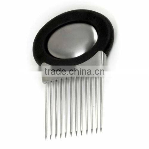 Onion Holder Vegetable Potato Cutter Slicer Gadget Stainless Steel Fork Slicing Odor Remover Kitchen Tool (Stainless steel)