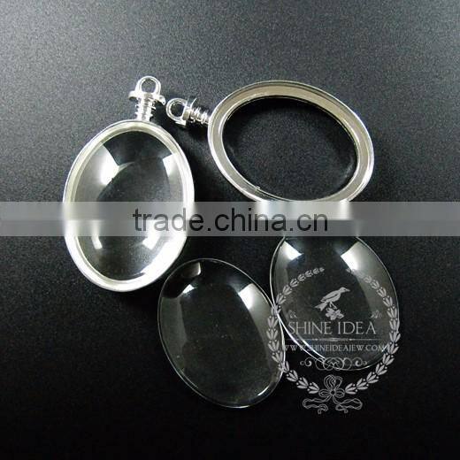 30*40mm silver plated alloy oval photo frame glass pendant charm DIY bezel setting with glass tray jewelry supplies 1820286