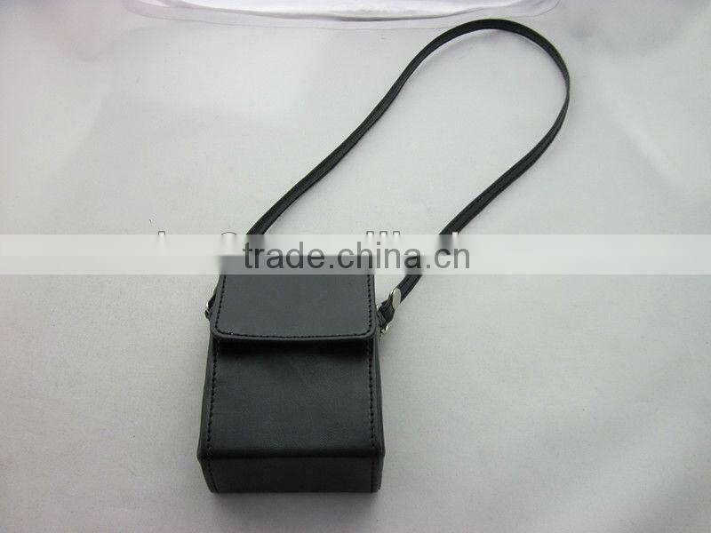 black pu leather cigarette case with strap,close by magnet buckle
