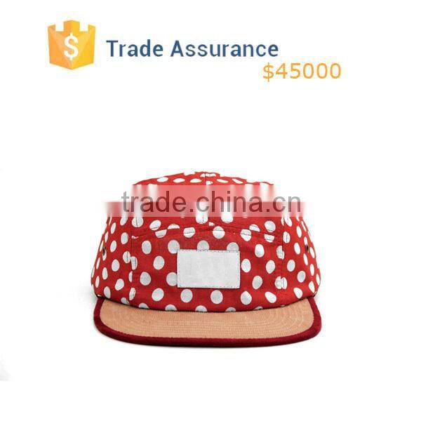 Custom Fashion 5 Panel Hat Red Dot 5 Panel Hat With Leather Strap Wholesale