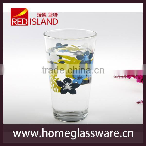 glass manufacturer supply large thick glass cup with printing decal, glass tumbler