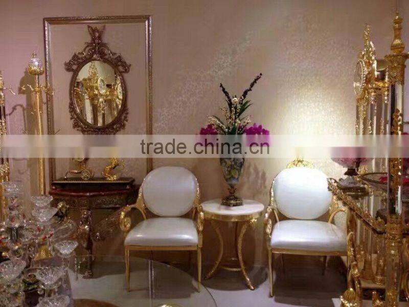 Luxury Living Room 18K/24K Gold Plated Round Back Armchair/ Royal Louis XV Baroque Collection Gilded Brass Side Chair, MOQ 1 PC