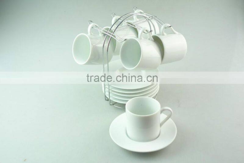 stock wholesale porcelain coffee tea set tableware six cup and saucer with metal stand