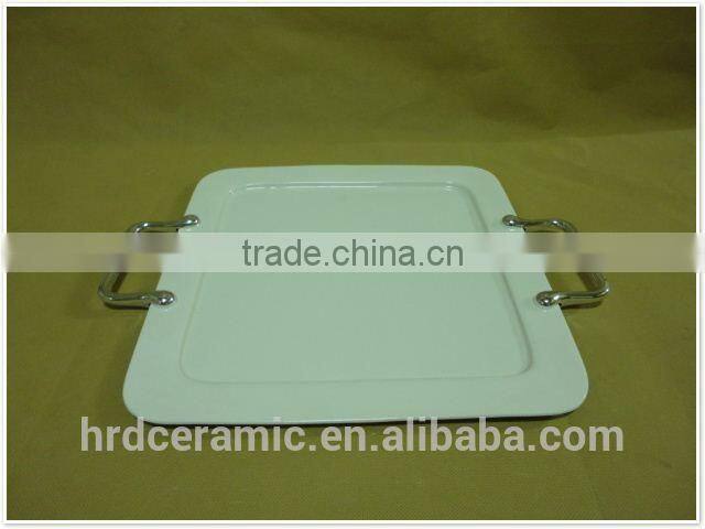 Square stock ceramic plate with handle for home decoration