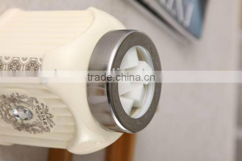 square ceramic canister set with bamboo stand