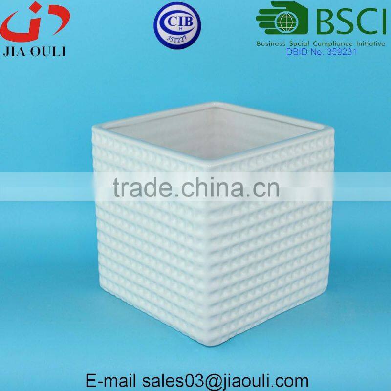 BSCI Audited Factory grey sand surface square planter pot, garden ceramic pot