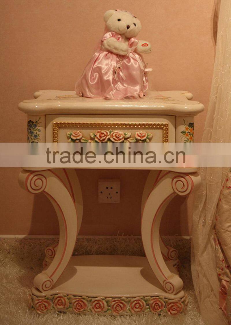 French style rose carvd wooden luxury chic nightstand with hand painted - BF07-70038N