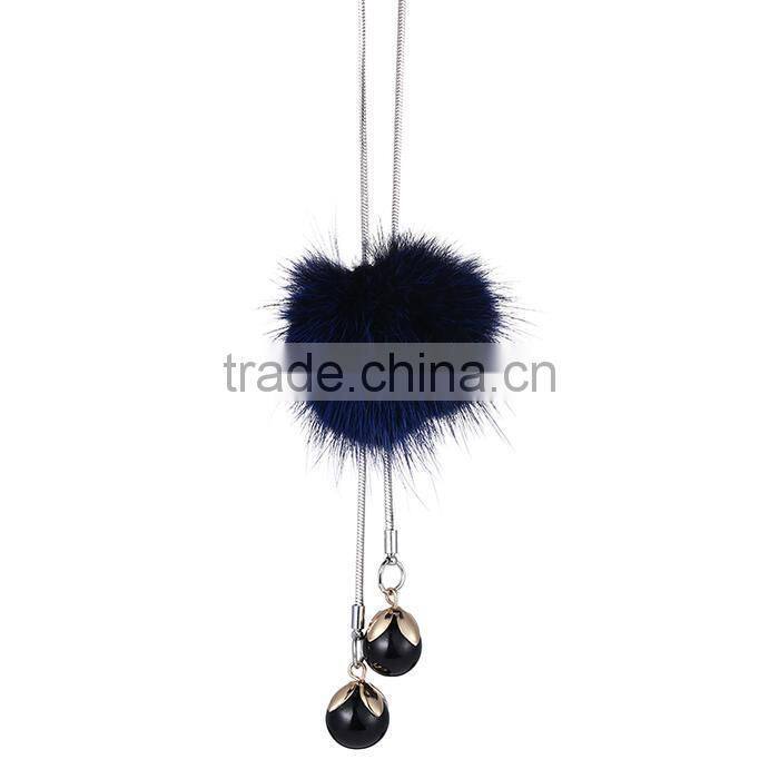 hot new Korea pompon necklace mink fur ball long sweater necklace for antumn winter