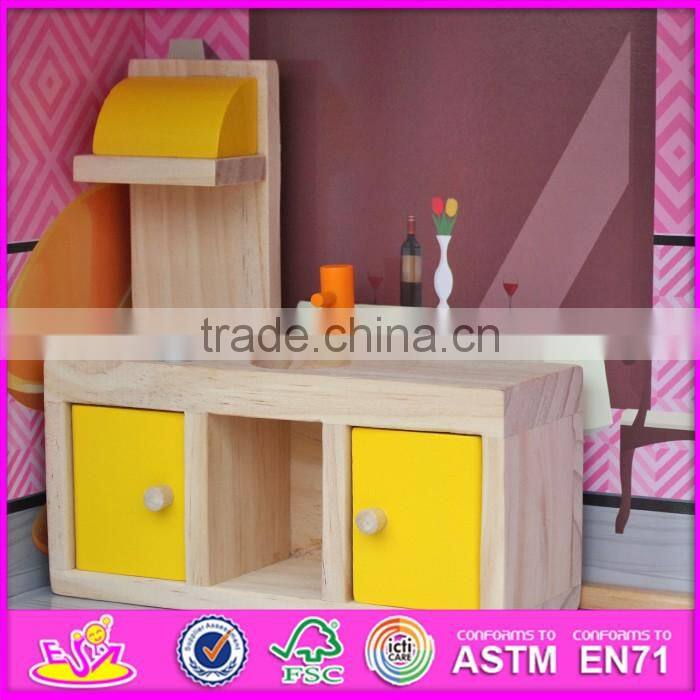 2016 new design children home play toy model wooden doll house kits W06A214