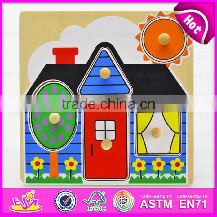 2017 New design preschool kids matching geometry wooden jumbo knob puzzle W14M099