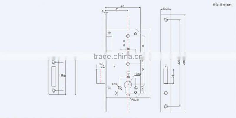 hot sale good quality mortise lock body 55x72