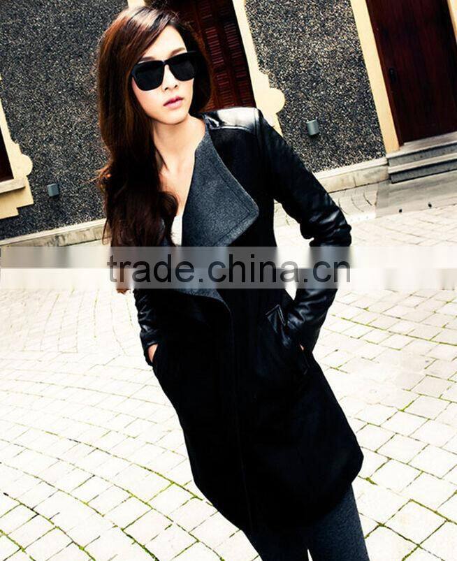Winter Womens Long Warm PU Leather Sleeve Jacket Coat Parka Trench Windbreaker