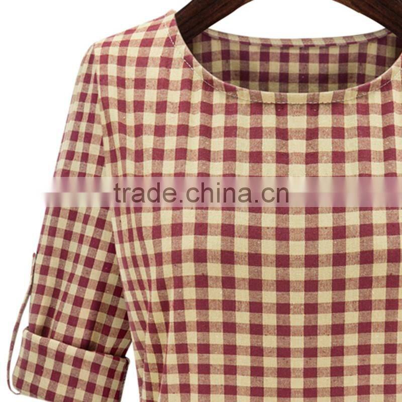 2016 Spring Red and Blue Tantan Print Women Plaid Flannel Shirt Dresses