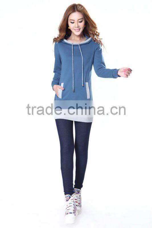 Womens casual fashion long sleeve plain longline wholesale blank pullover hoodies