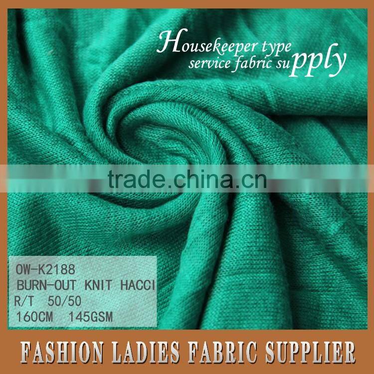 160cm 145gsm T/R 50/50 knit burn out fabric hacci