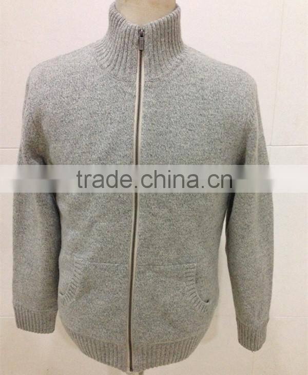 Mens zipper cardigan lambswool sweater coat with lining