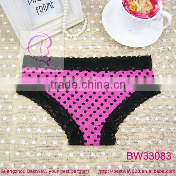Costume polka dot panties printed black dot polka with black lace & bow panties