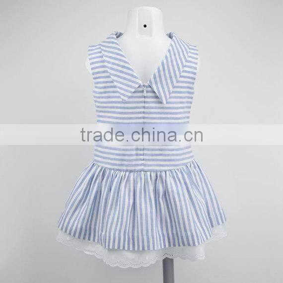 2017 wholesale manufacturer bule stripe baby girl clothes fancy 100%cotton kids summer dress