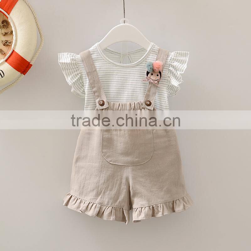Kids Clothes Flutter Shirt Match Suspender Shorts Fashion Child Girl Dress