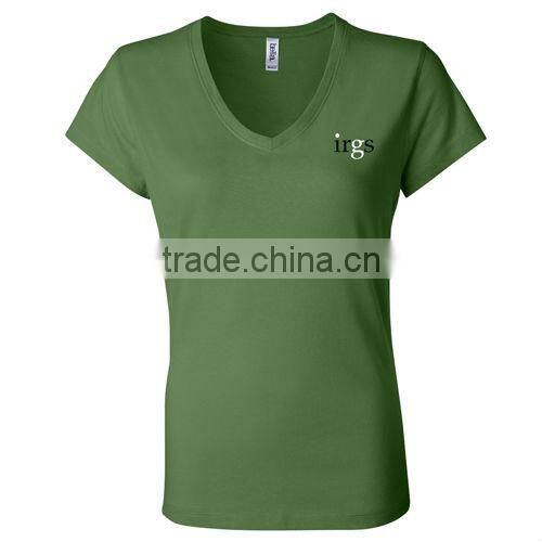 pre-shrunk 100% combed ringspun cotton, 30 singles Ladies' Short Sleeve V-Neck T-Shirt