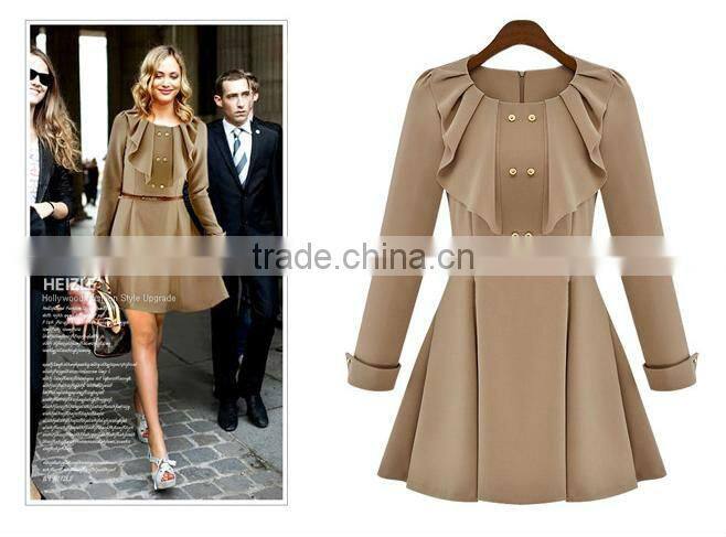 ET13004 Long Sleeves Ruffed Panel Skater Dress