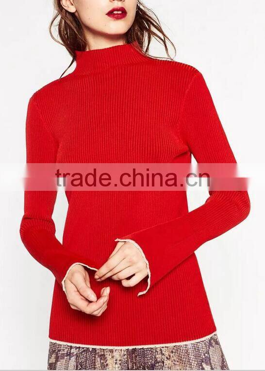 EY0878S 2016 Winter Ladies Red Mock Turtleneck Poncho Sweater