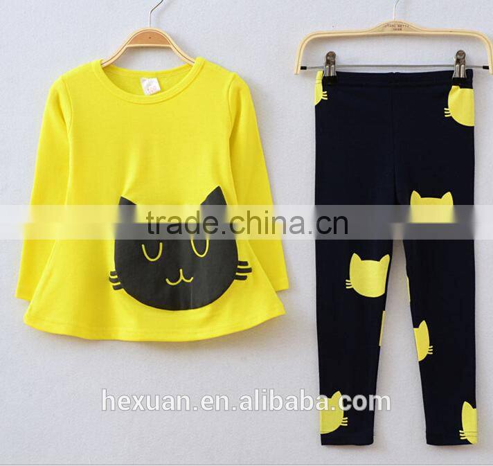 Children's Clothing Sets ,New Spring Autumn Kids Girl Clothes Set Cat T Shirt And Color Leggings Children Clothing Sets