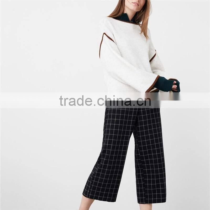 Attractive glitzy cropped cutting side zip cotton womens checkered pants